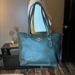 Coach Dark Green Pebbled Leather Tote